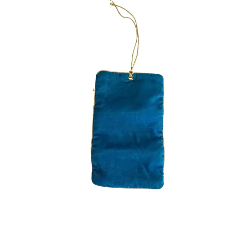 Vintage Teal Velvet Travel Jewelry Roll Organizer Gold Cord Three Zipper Pockets